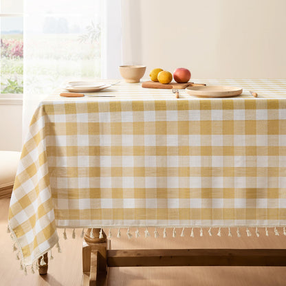 Softalker Gingham Rectangle Tablecloth with Tassel, Sage Green, 55" x 84"