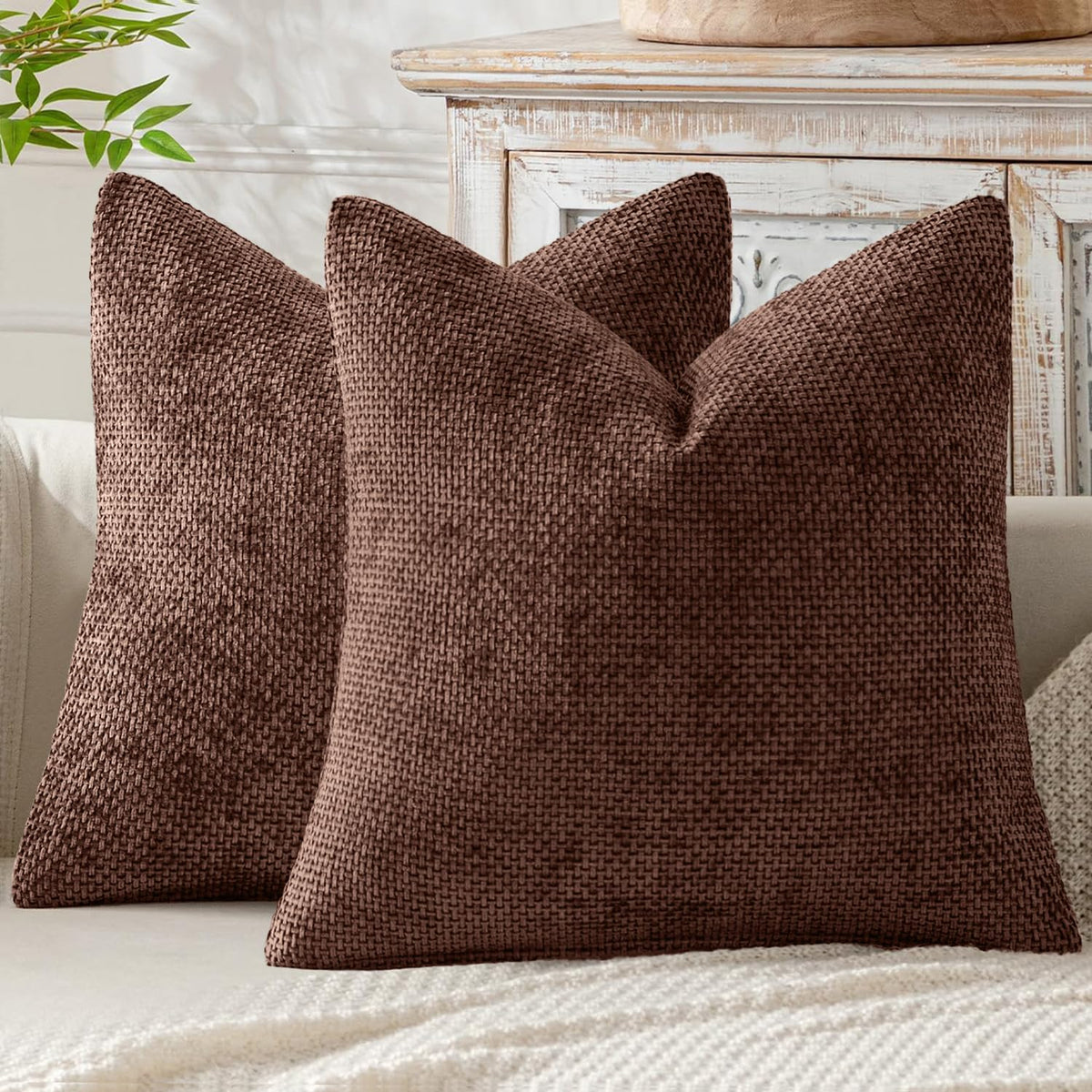 MIULEE Decorative Couch Throw Pillow Covers 18x18 Inch Neutral Beige 2 Pack