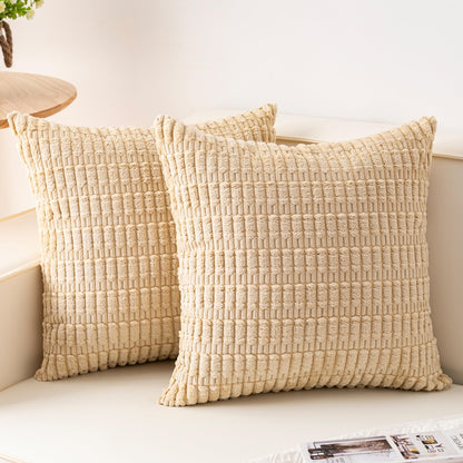 Pack of 2 Corduroy Decorative Throw Pillow Covers 18x18 Inch, Cream White