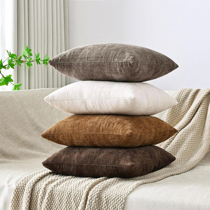 Set of 4 Soft Textured Throw Pillow Covers 18x18 Inch Cozy Decorative Farmhouse Cushion Cover Square Accent Pillow Cases for Bed Couch Sofa Living Room, Beige Taupe Brown