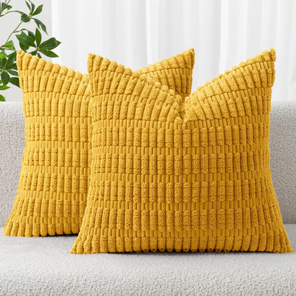 MIULEE Corduroy Decorative Throw Pillow Covers 18x18 Cream White Pack of 2