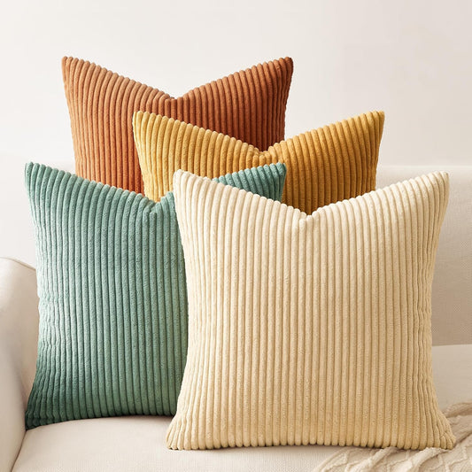 Topfinel Decorative Throw Pillow Covers Cushion Cases, Set of 4 Soft Velvet Modern Double-Sided Designs, Mix and Match for Boho Farmhouse Fall Home Decor (18x18 inch, Orange/Teal)