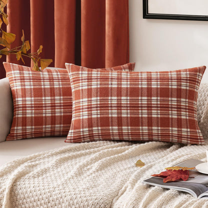 MIULEE Fall Plaid Pillow Covers Scottish Tartan 18x18 Terracotta Brown