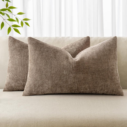 MIULEE Textured Chenille Throw Pillow Covers 20x20 Inch Taupe Grey