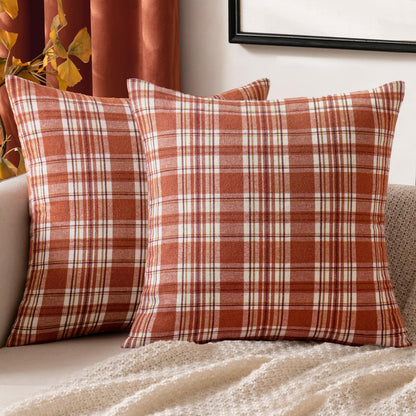 MIULEE Fall Plaid Pillow Covers Scottish Tartan 18x18 Terracotta Brown