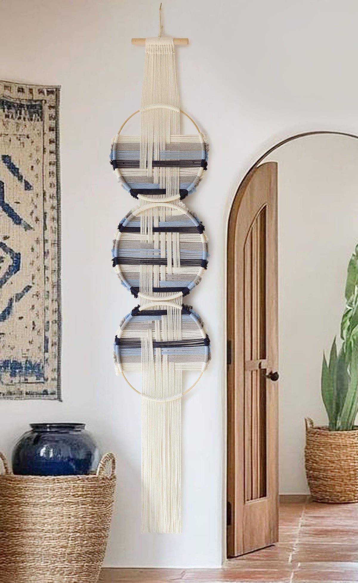 Macrame Wall Hanging Round Brown Handmade Wall Art Boho Decor 11.8"W*65"L