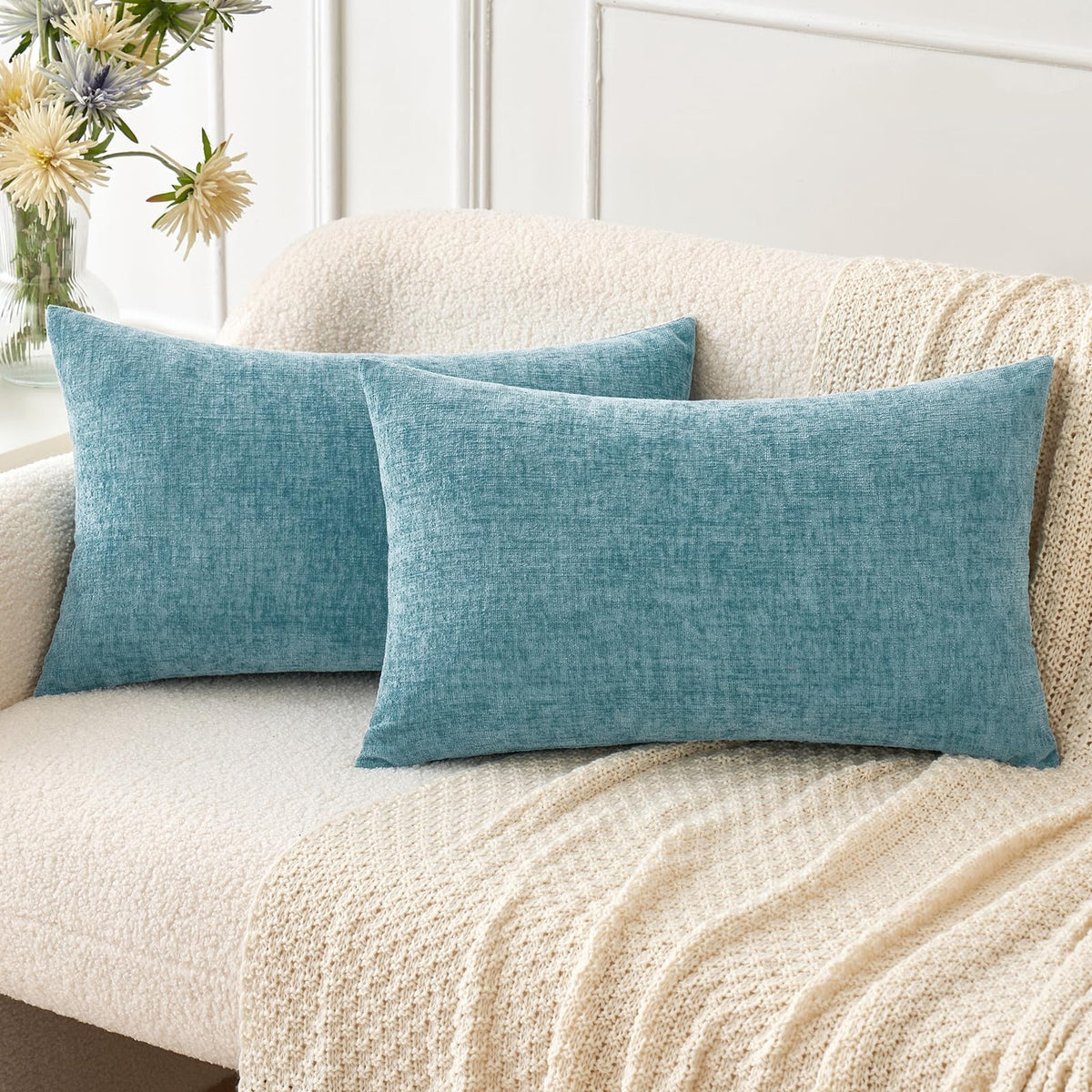 MIULEE Soft Chenille Fall Throw Pillow Covers Burnt Orange 18x18 Pack of 2