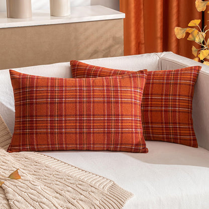 MIULEE Fall Plaid Pillow Covers Scottish Tartan 18x18 Terracotta Brown
