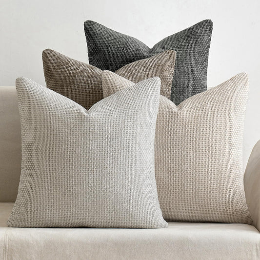 MIULEE Soft Decorative Chenille Pillow Covers Neutral 18x18 Pack of 4