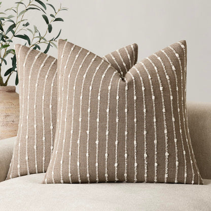 Foindtower Decorative Striped Boucle Throw Pillow Covers 18x18 Inch Camel