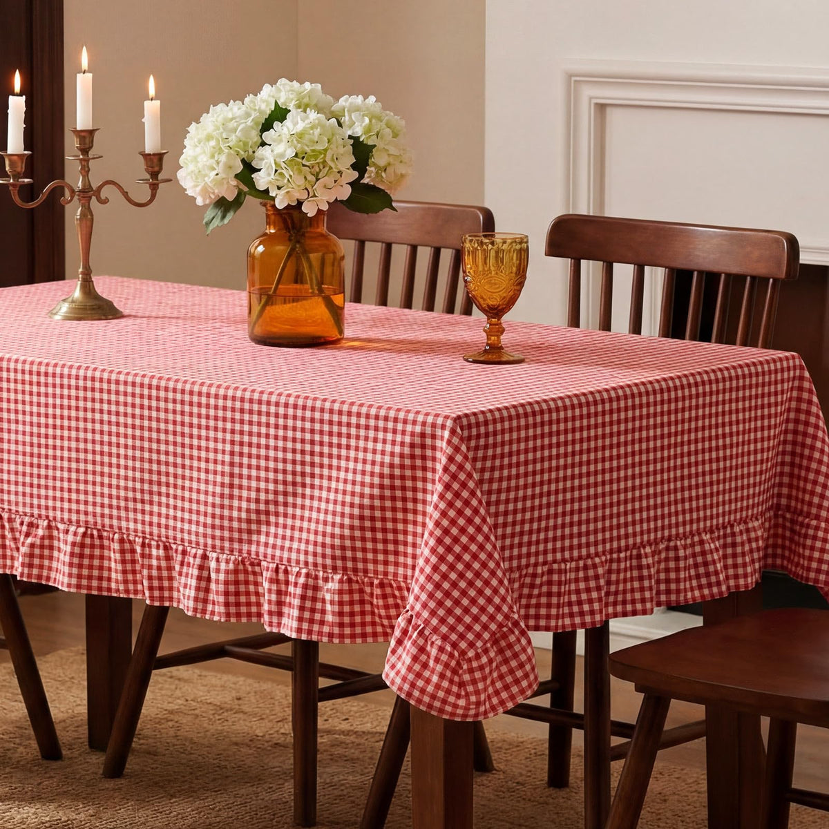 Mindsoft Light Pink Gingham Ruffled Tablecloth, 52 x 70 Inches, Rectangle