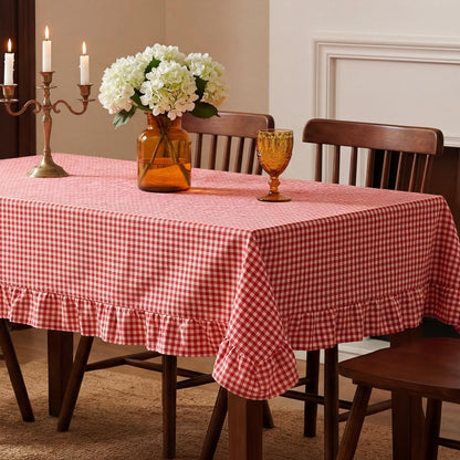 Mindsoft Light Pink Gingham Ruffled Tablecloth, 52 x 70 Inches, Rectangle