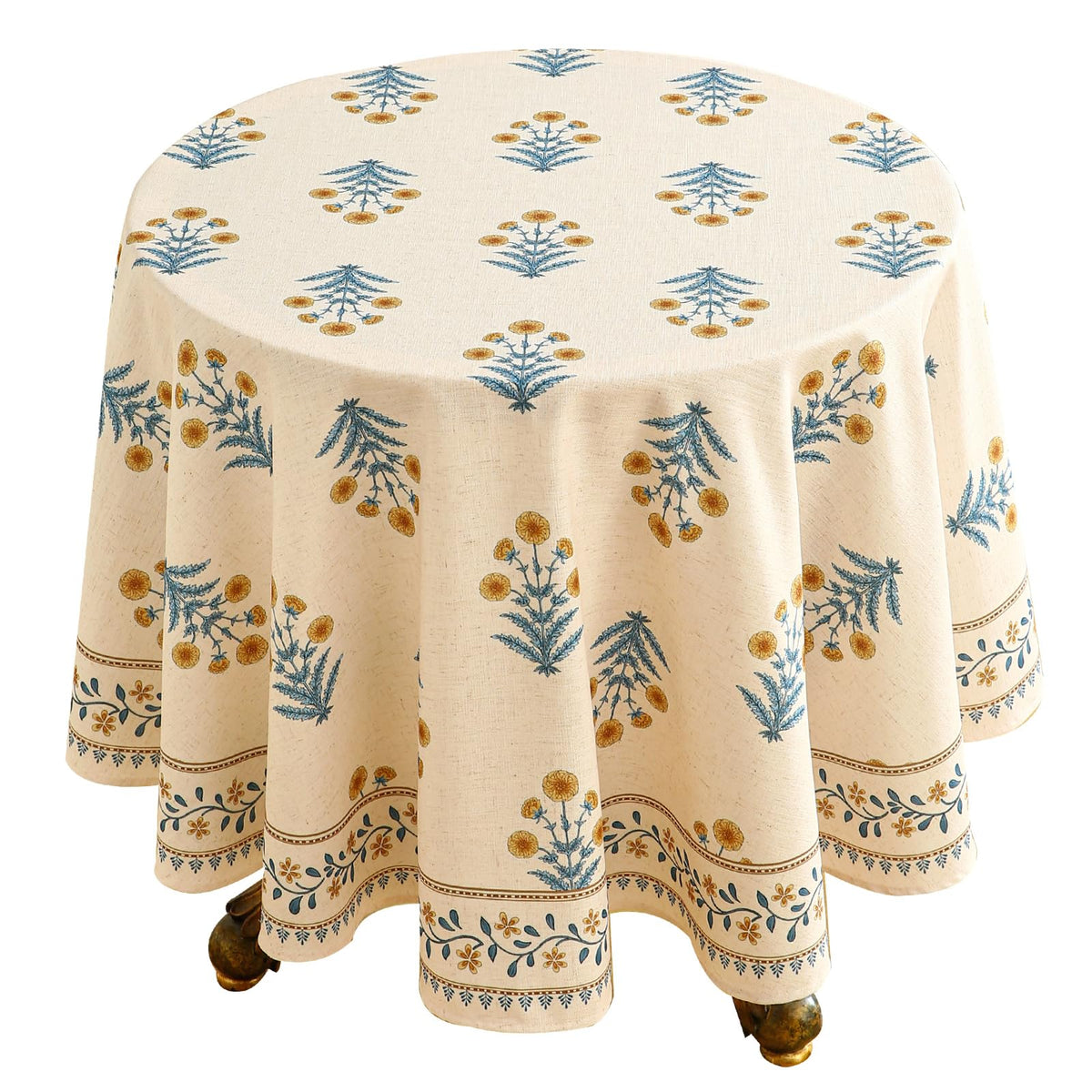 ISAENNE Designer French Linen Rectangular Tablecloth,118"x67"-Cornucopia