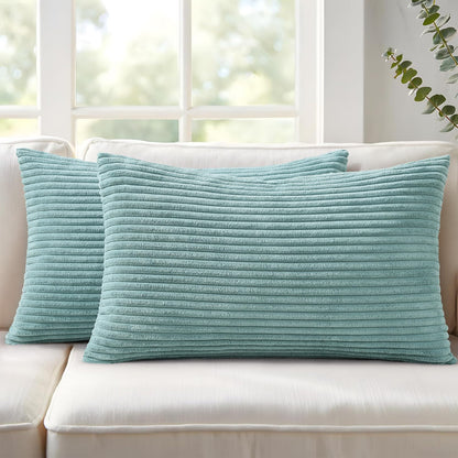 Mecatny Corduroy Fall Throw Pillow Covers 18x18 Set of 2 Olive Green