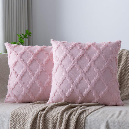 Set of 2 Soft Moroccan Throw Pillow Covers 18x18 Inch Plush Boho Decorative Pillow Cover Accent Cushion Case for Couch Sofa Bed, Beige