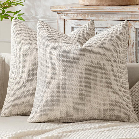 MIULEE Decorative Couch Throw Pillow Covers 18x18 Inch Neutral Beige 2 Pack