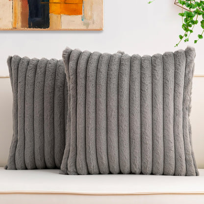 Pack of 2 Faux Fur Christmas Throw Pillow Covers 18x18 Inch, Cream White