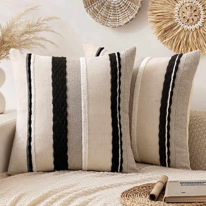 ANRODUO Boho Decorative Pillow Covers Olive Green Stripe 18x18 Pack of 2