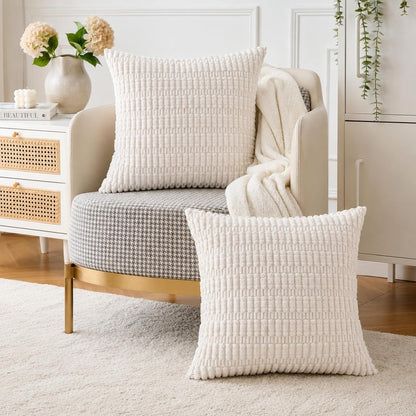 Pack of 2 Corduroy Decorative Throw Pillow Covers 18x18 Inch, Cream White