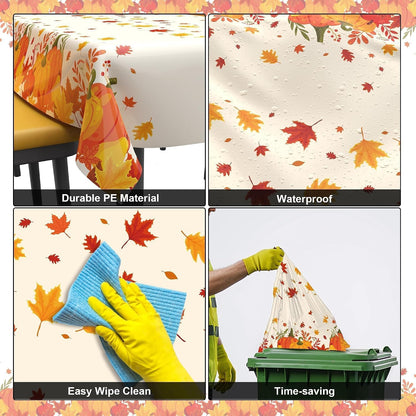 3 Pack Thanksgiving Disposable Tablecloths,54 x 108 Inch Thanksgiving Decorations,Give Thanks Table Cloth for Rectangular,Pumpkin Maple Tablecloths for Home,Party,Outdoor Picnic,Fall Theme,Baby Shower
