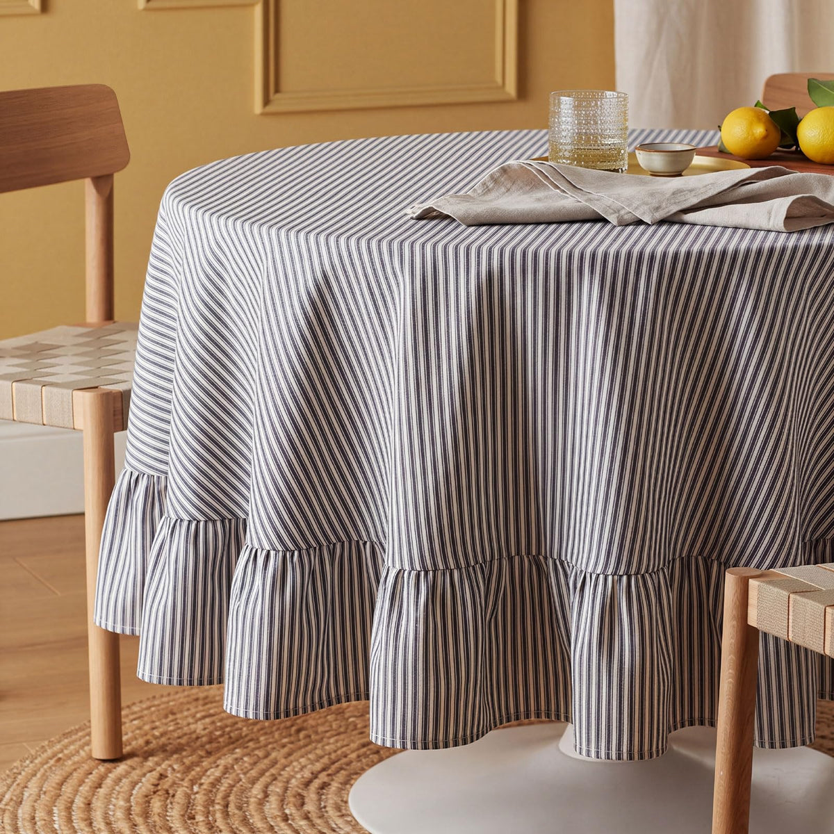 Moukeren 60 x 120 in Farmhouse Ruffle Striped Tablecloth, Pink, Striped