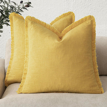 Foindtower Decorative Linen Fringe Throw Pillow Covers 20×20 Olive Green