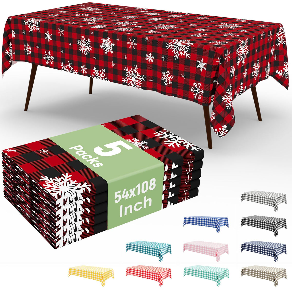 misaya 3 Packs Khaki White Buffalo Gingham Plastic Disposable Table Cloth