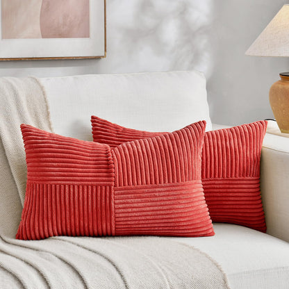 Fancy Homi 2 Packs Rust Boho Decorative Throw Pillow Covers 18x18 Inch for Couch Bed Sofa, Farmhouse Fall Home Decor, Soft Corss Corduroy Patchwork Textured Terracotta Accent Cushion Case 45x45 cm