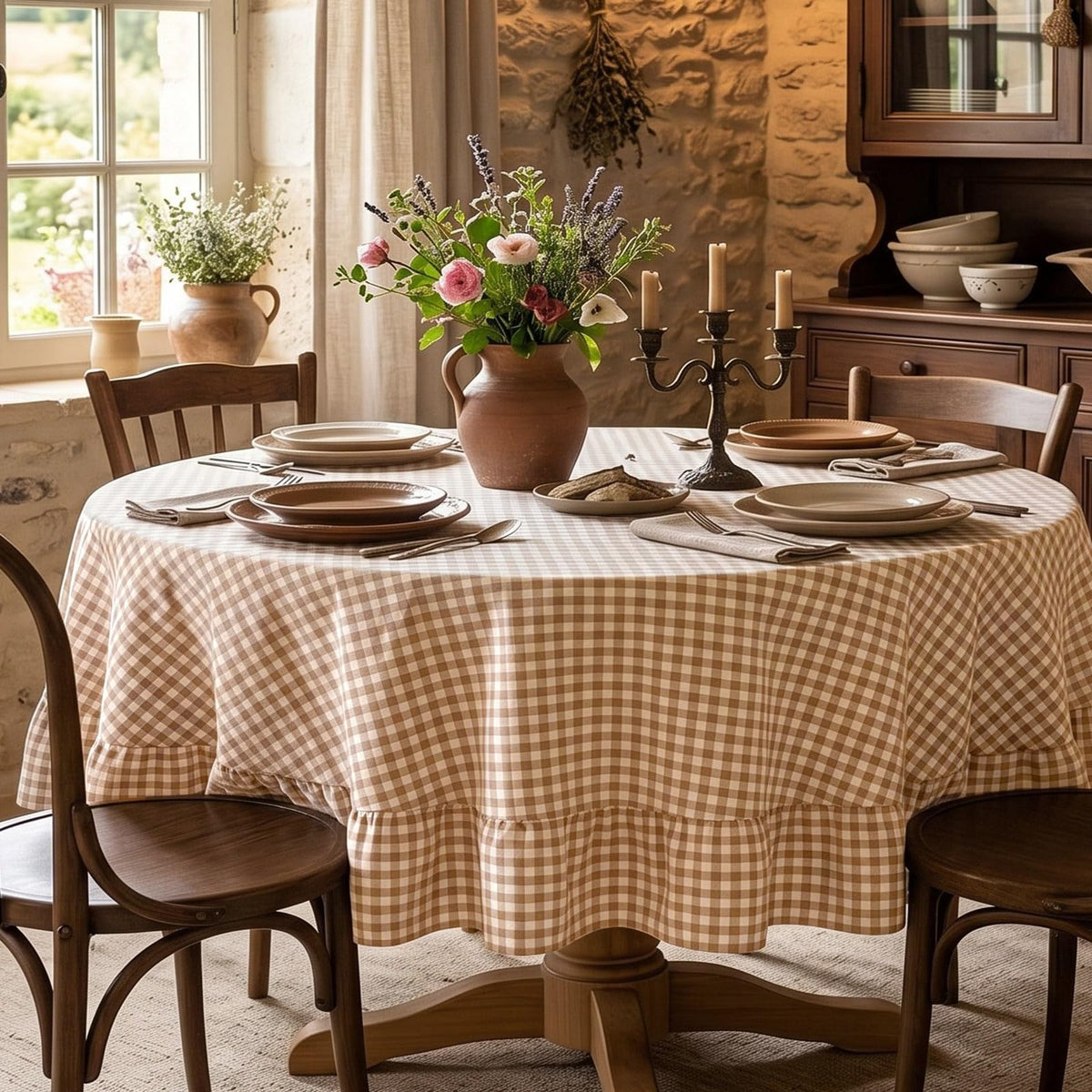 Mindsoft Light Pink Gingham Ruffled Tablecloth, 52 x 70 Inches, Rectangle