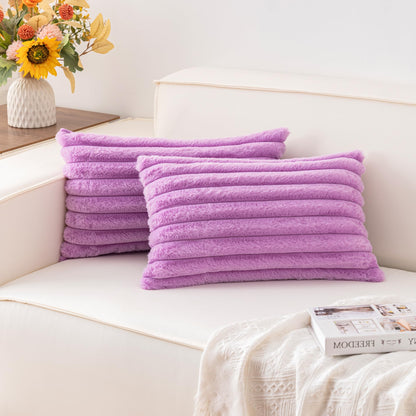 Pack of 2 Faux Fur Christmas Throw Pillow Covers 18x18 Inch, Cream White