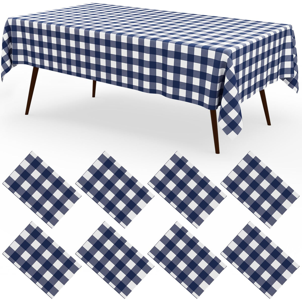 misaya 8 Packs Buffalo Disposable Table Cloth, 54 x 108 Inch Waterproof Plastic Tablecloth, Rectangle Khaki and White Checkered Table Covers for Picnic, Birthday, Party
