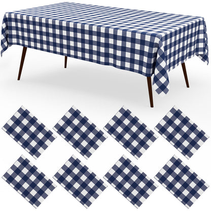 misaya 8 Packs Buffalo Disposable Table Cloth, 54 x 108 Inch Waterproof Plastic Tablecloth, Rectangle Khaki and White Checkered Table Covers for Picnic, Birthday, Party