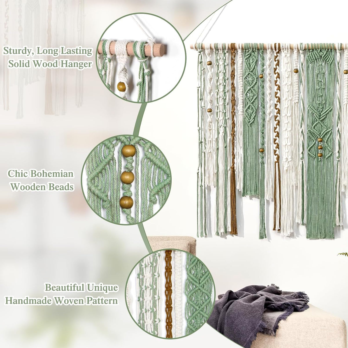 MEIVINES Macrame Wall Hanging Large Boho Tapestry Macrame Wall Art Decor
