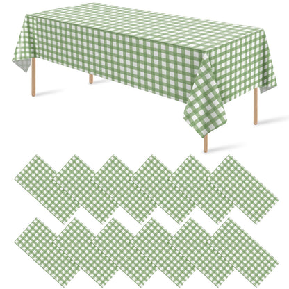 12 Pack Blue and White Plastic Checkered Tablecloth, Premium Decorative Disposable Blue Gingham Plaid Table Cloths for Parties, Rectangle Party Table Cover for Picnic Farm Birthday Wedding, 54x108Inch