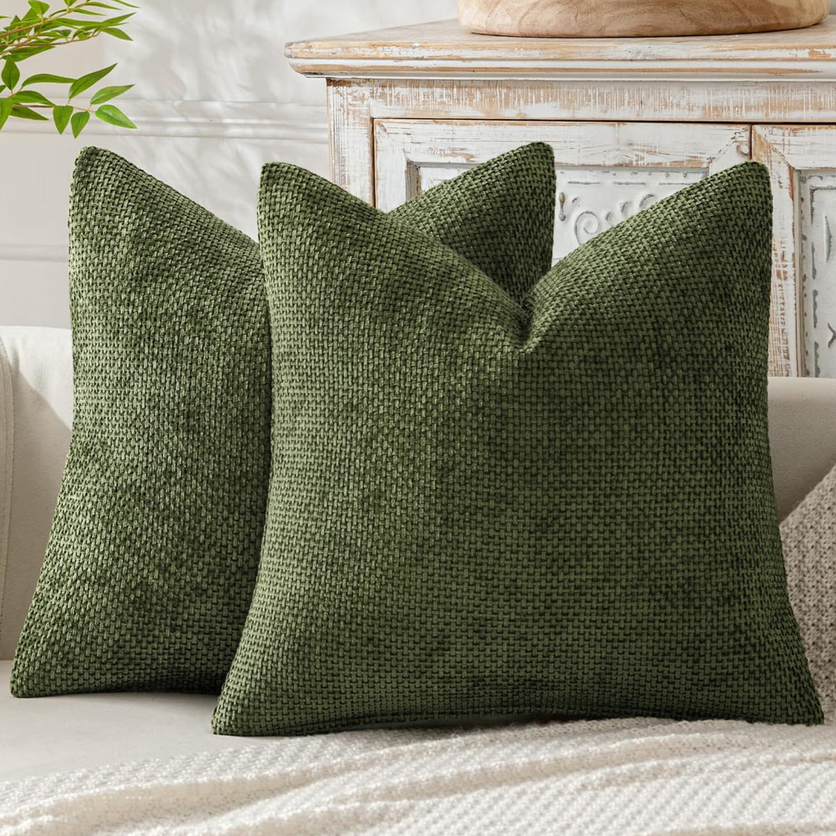 MIULEE Decorative Couch Throw Pillow Covers 18x18 Inch Neutral Beige 2 Pack