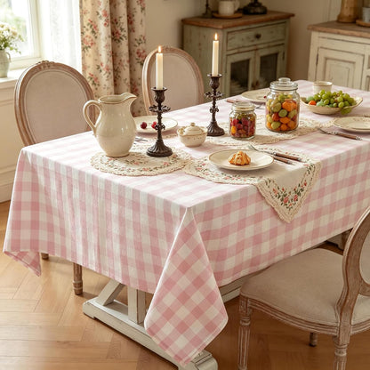 Laolitou Spring Pink Gingham Table Cloth Rectangle Tables Buffalo Plaid Checkered Tablecloth Cotton Linen Farmhouse Tablecloths Washable Wrinkle Free for Picnic Kitchen, 60"x75" 4-6 Seats