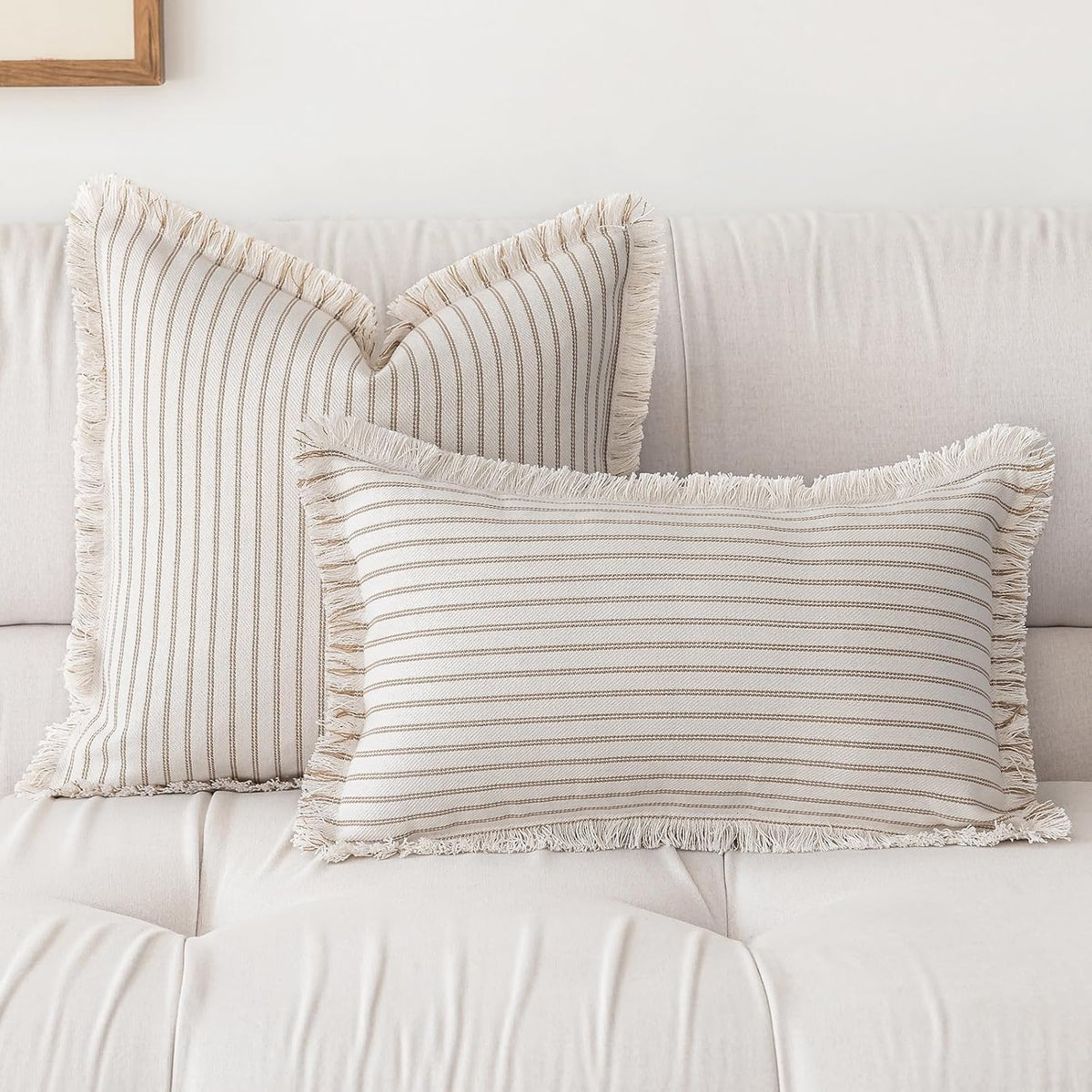 YEENAASY Throw Pillow Covers 18x18 Boho Striped Pillow Cases with Tassel