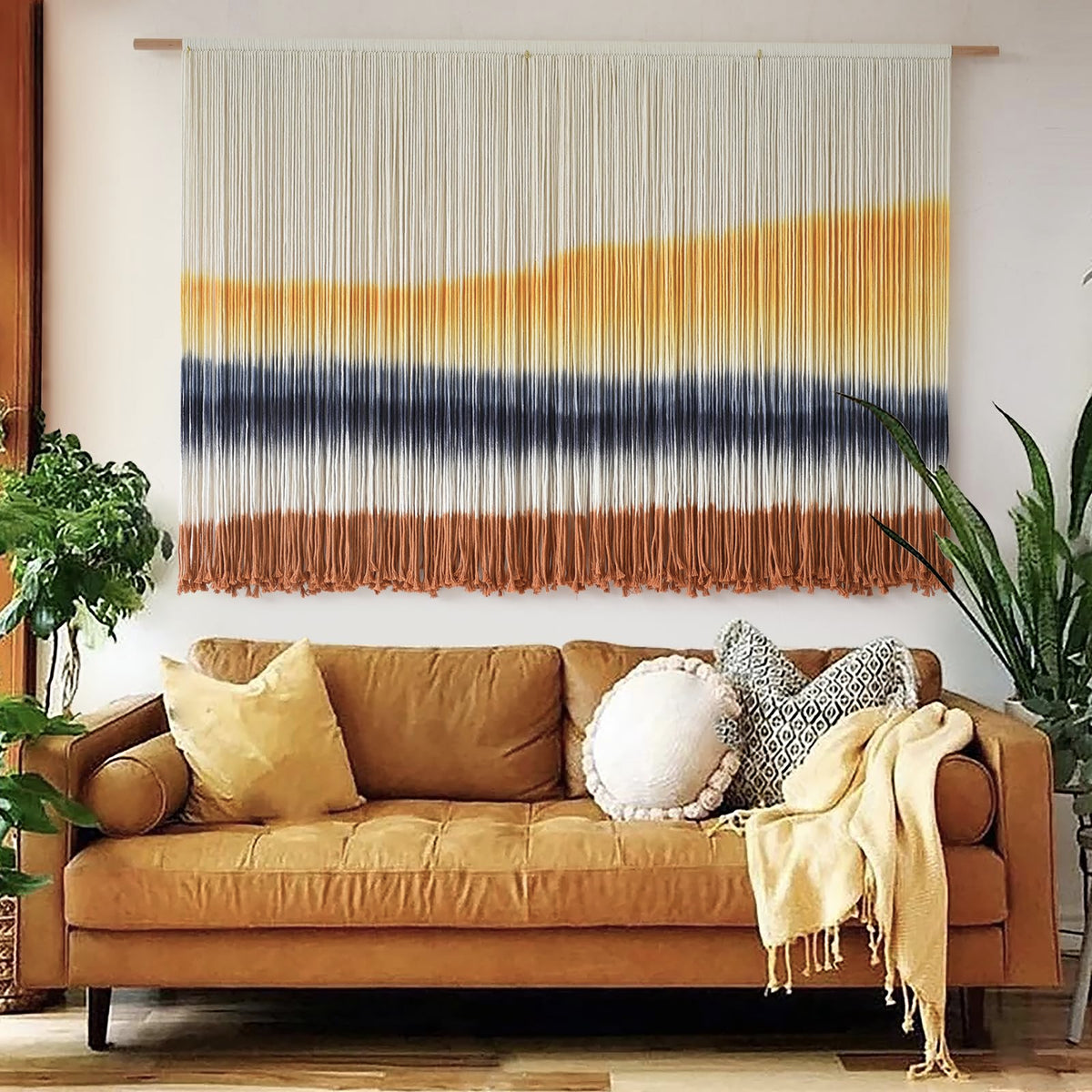 Macrame Wall Hanging Boho Wall Decor Large-Scale Tie-Dye Tapestry 57"W*35"L