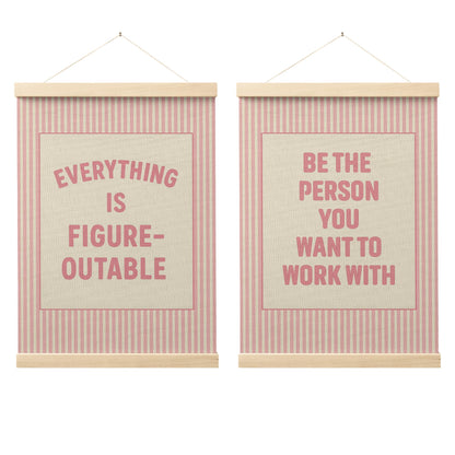FGFK Everything Is Figureoutable Positive Affirmations Wall Art Poster Hanger Frame, Retro Pink and Green Inspirational Canvas Prints Framed Wall Decor for Office Classroom Home Bedroom, 12x16 Inch