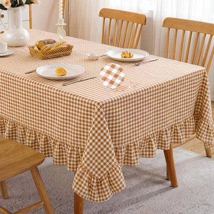 Mindsoft Light Pink Gingham Ruffled Tablecloth, 52 x 70 Inches, Rectangle