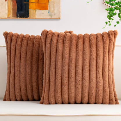Pack of 2 Faux Fur Christmas Throw Pillow Covers 18x18 Inch, Cream White