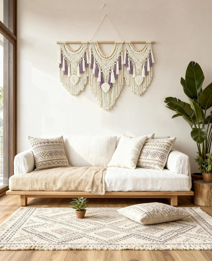 Tempospark Macrame Wall Hanging, 43"x32" Boho Wall Tapestry, Large Wall Art for Bedroom, Living Room, Dining Room, Nursery, Gallery, Office (Leaf&Bead)