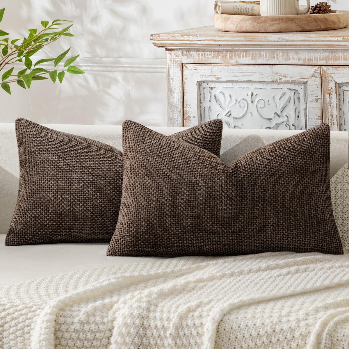 MIULEE Decorative Couch Throw Pillow Covers 18x18 Inch Neutral Beige 2 Pack