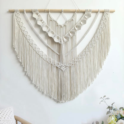 Achart Macrame Wall Hanging Large- Boho Wall Decor- large wall art- Wall Decor Living Room- Macrame Tapestry Boho Decor for Bedroom (Beige-Fringe)