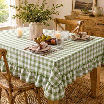 Mindsoft Light Pink Gingham Ruffled Tablecloth, 52 x 70 Inches, Rectangle