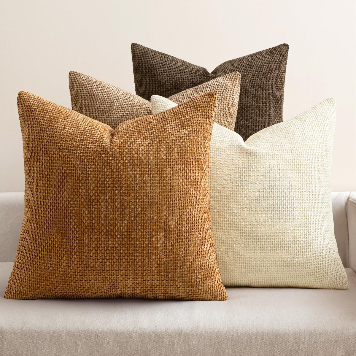 MIULEE Soft Decorative Chenille Pillow Covers Neutral 18x18 Pack of 4