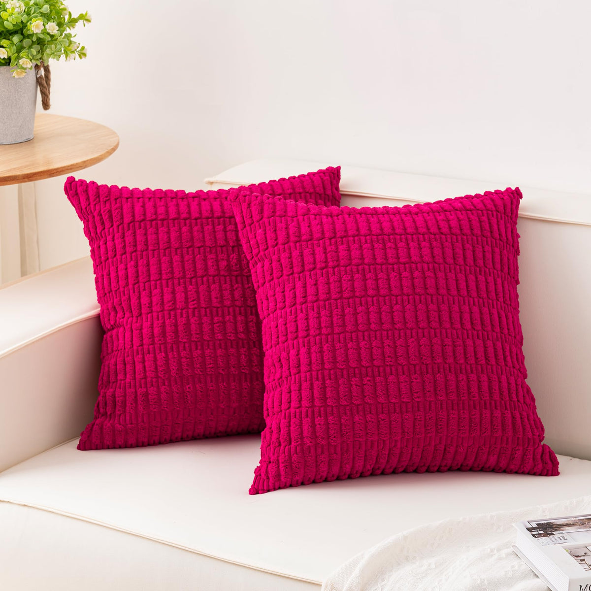 Pack of 2 Corduroy Decorative Throw Pillow Covers 18x18 Inch, Cream White