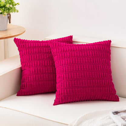 Pack of 2 Corduroy Decorative Throw Pillow Covers 18x18 Inch, Cream White