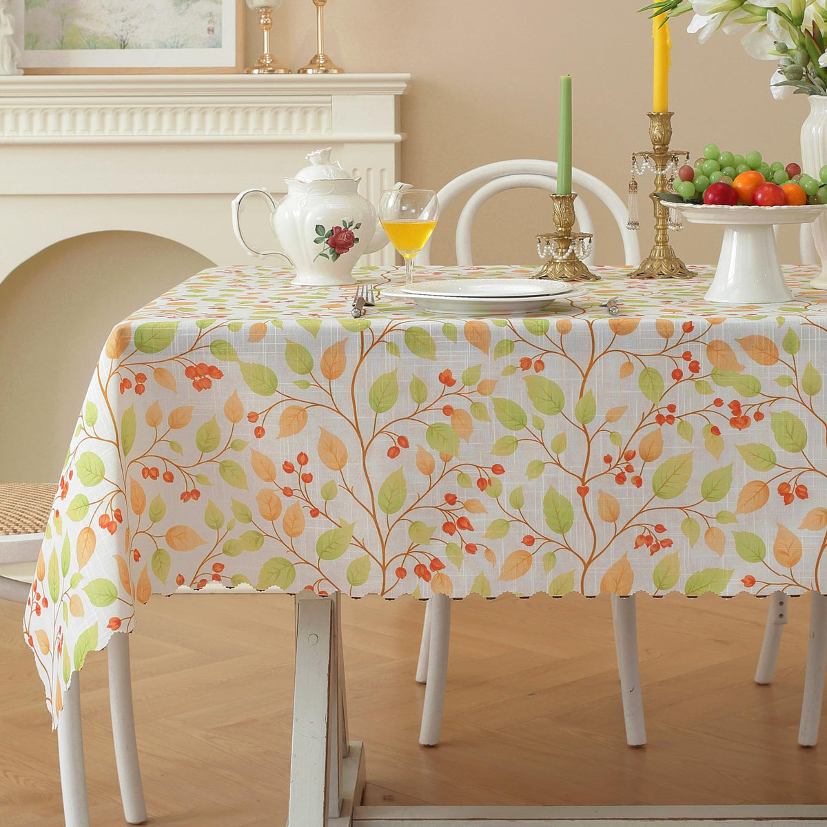 Rectangle Waterproof Tablecloth Linen Textured Table Cloth,Stain and Wrinkle Resistant Washable Fabric Table Cover for Dining, Party, Camping and Outdoor, 52 x 70 Inch, Vine Bloom