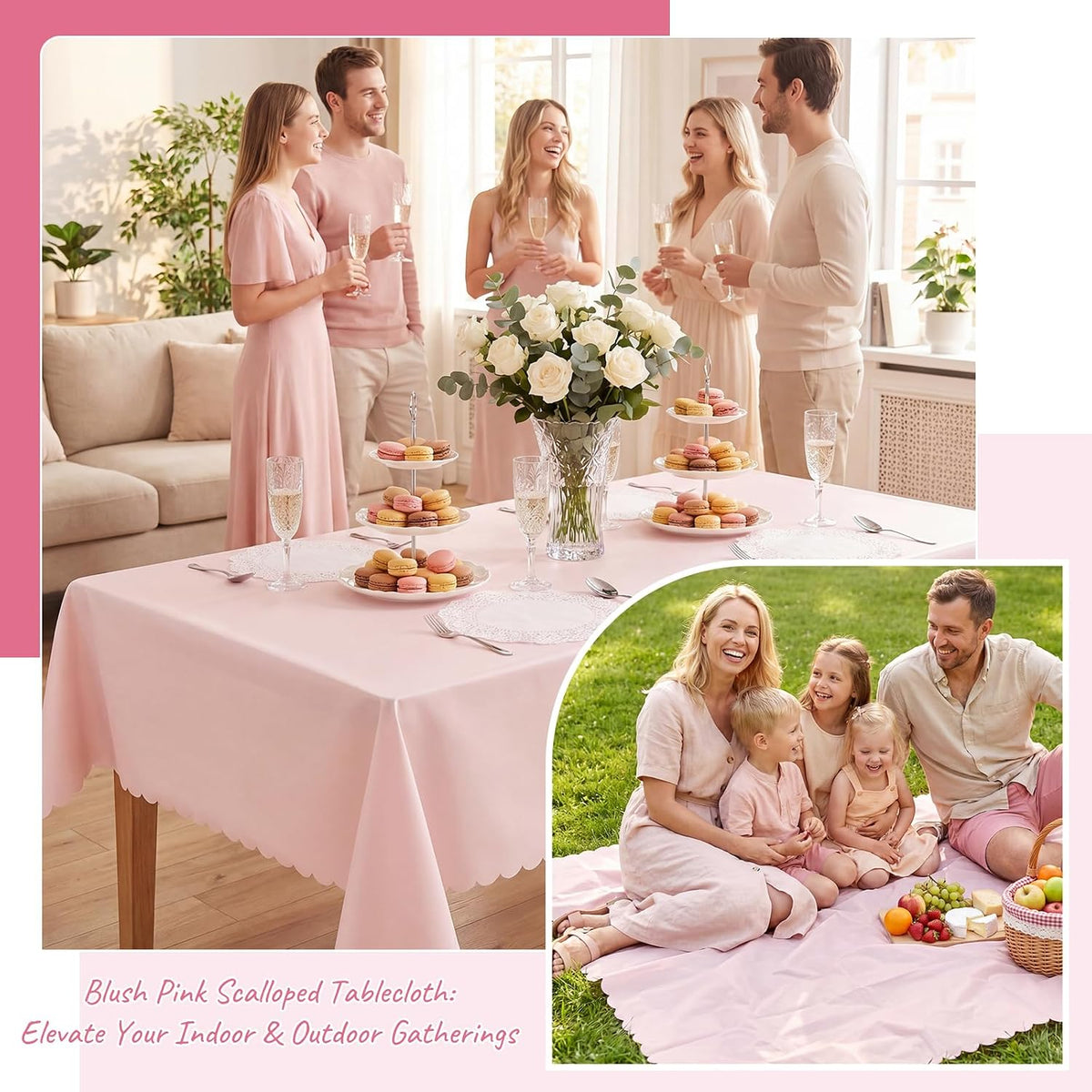 NatNarr 3 Pcs Plastic Light Pink Tablecloths, Scalloped Table Cloths